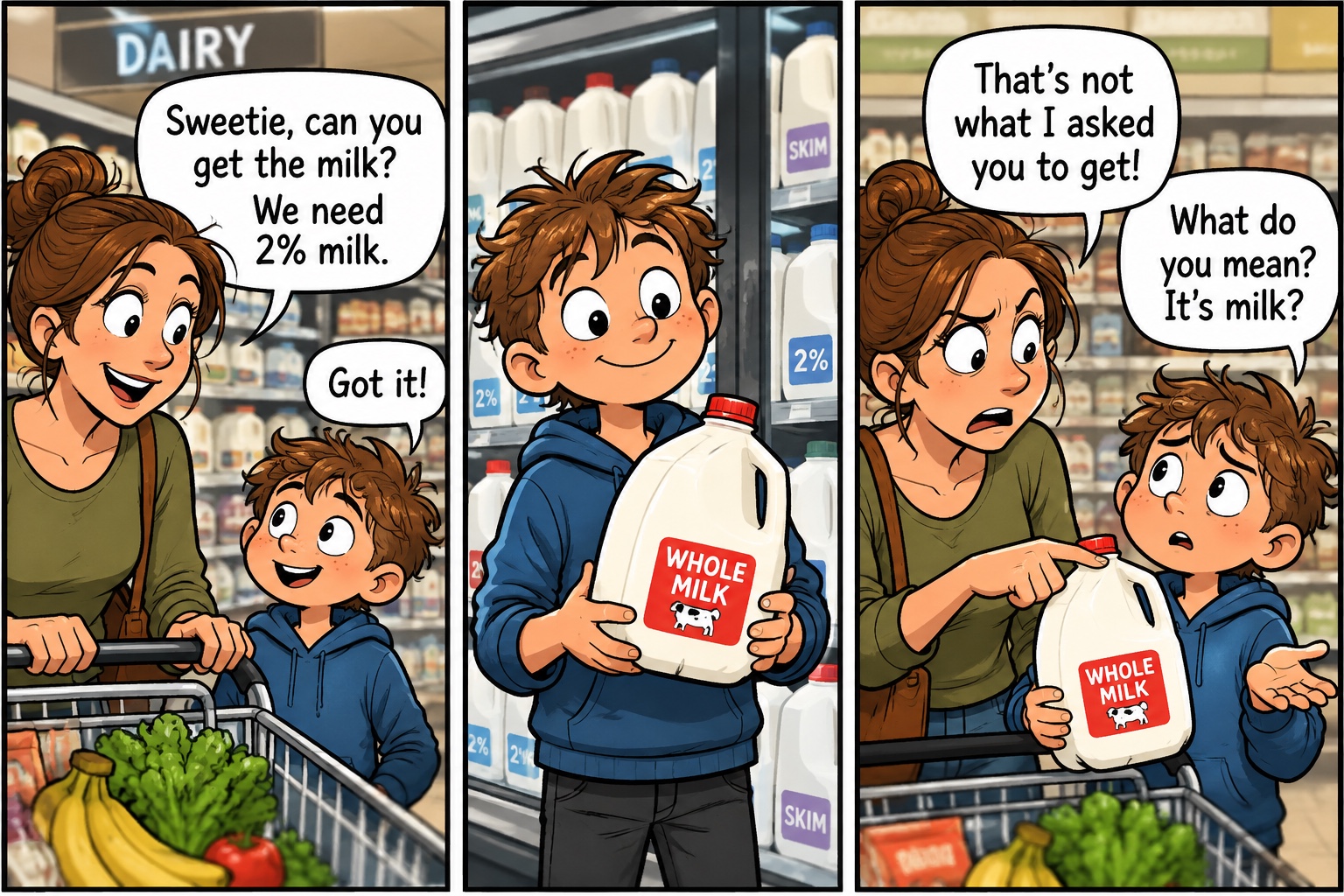 Milk comic: the difference between the instruction and the result